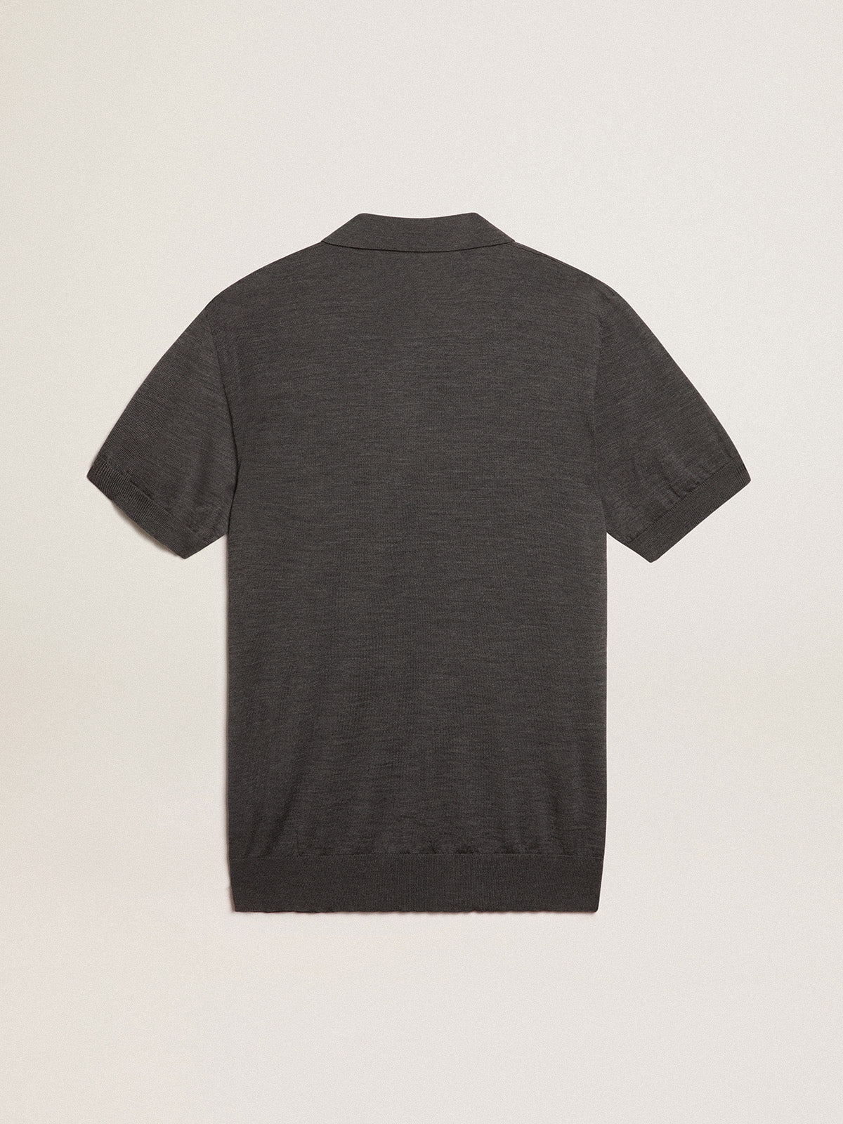 Men's short-sleeved polo shirt in gray merino wool| Golden Goose