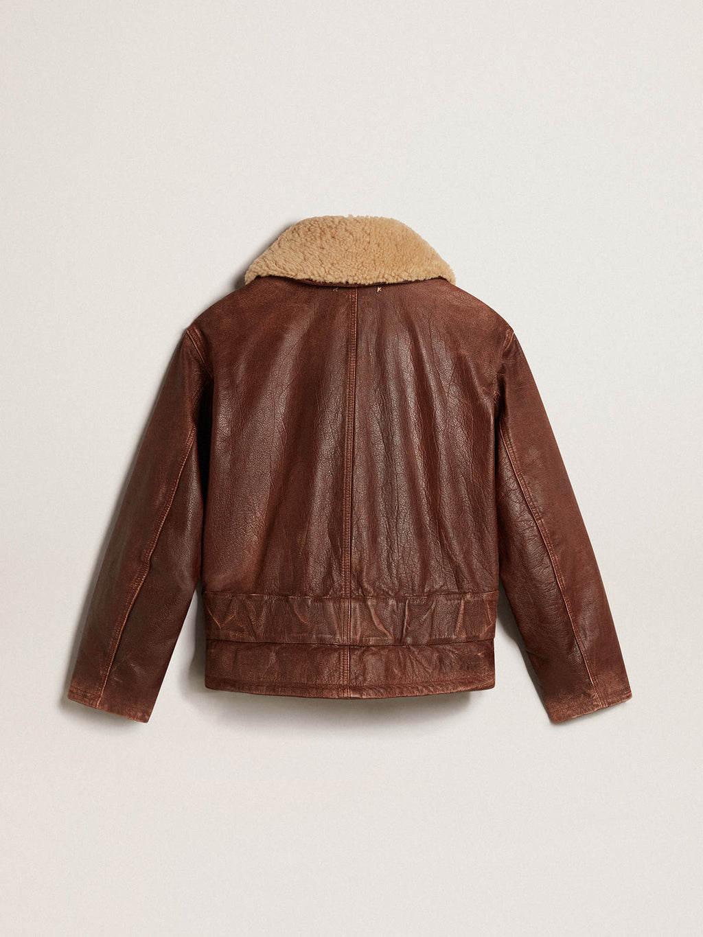 Wood-colored jacket with detachable shearling collar| Golden Goose