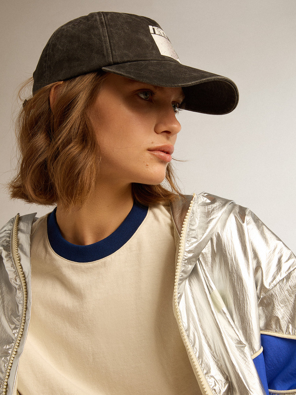Anthracite gray cap with Marathon logo on the front| Golden Goose