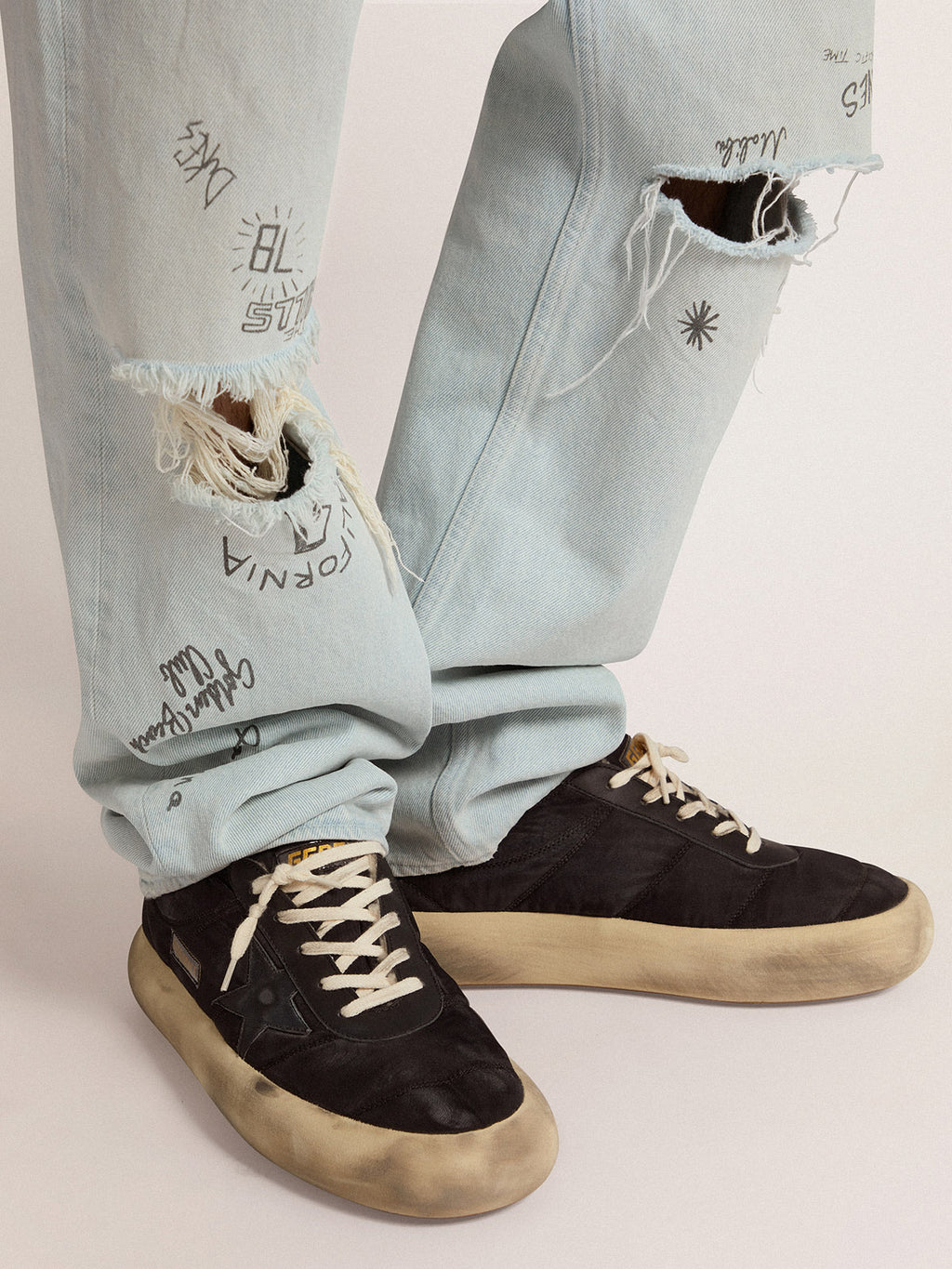 Men's Space-Star shoes in quilted black nylon with shearling lining| Golden Goose