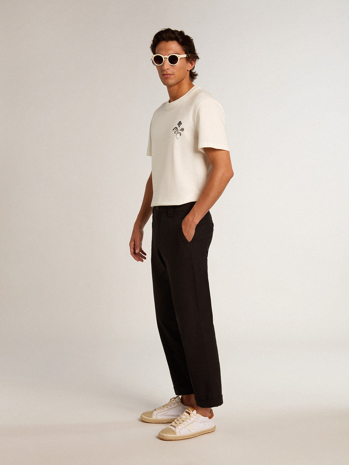 Black cotton gabardine chinos| Golden Goose