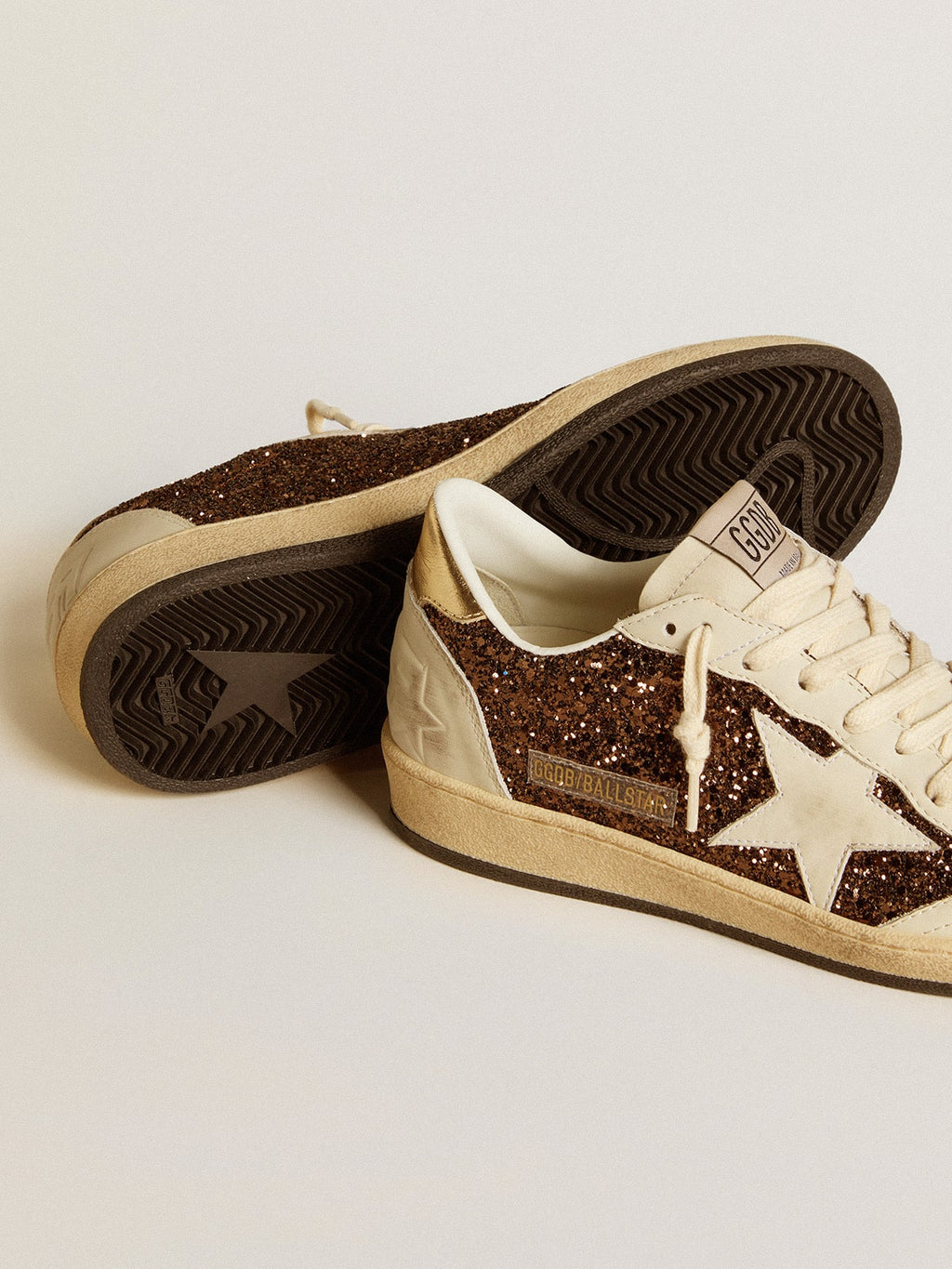 Ball Star in glitter with leather star and metallic leather heel tab| Golden Goose
