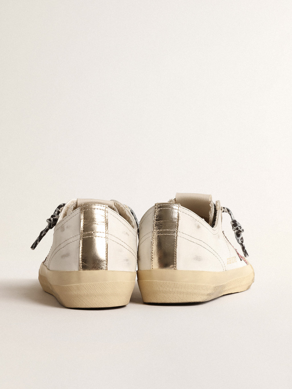 V-Star with pink glitter star and metallic leather heel tab| Golden Goose