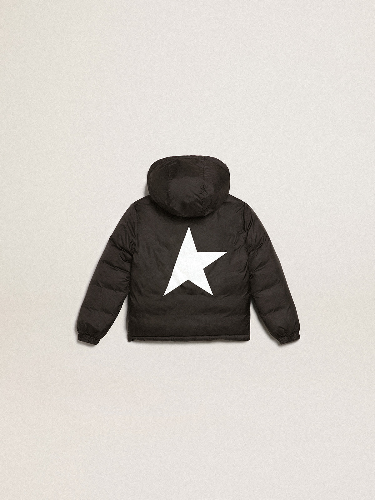 Black jacket with hood and maxi star on the back| Golden Goose