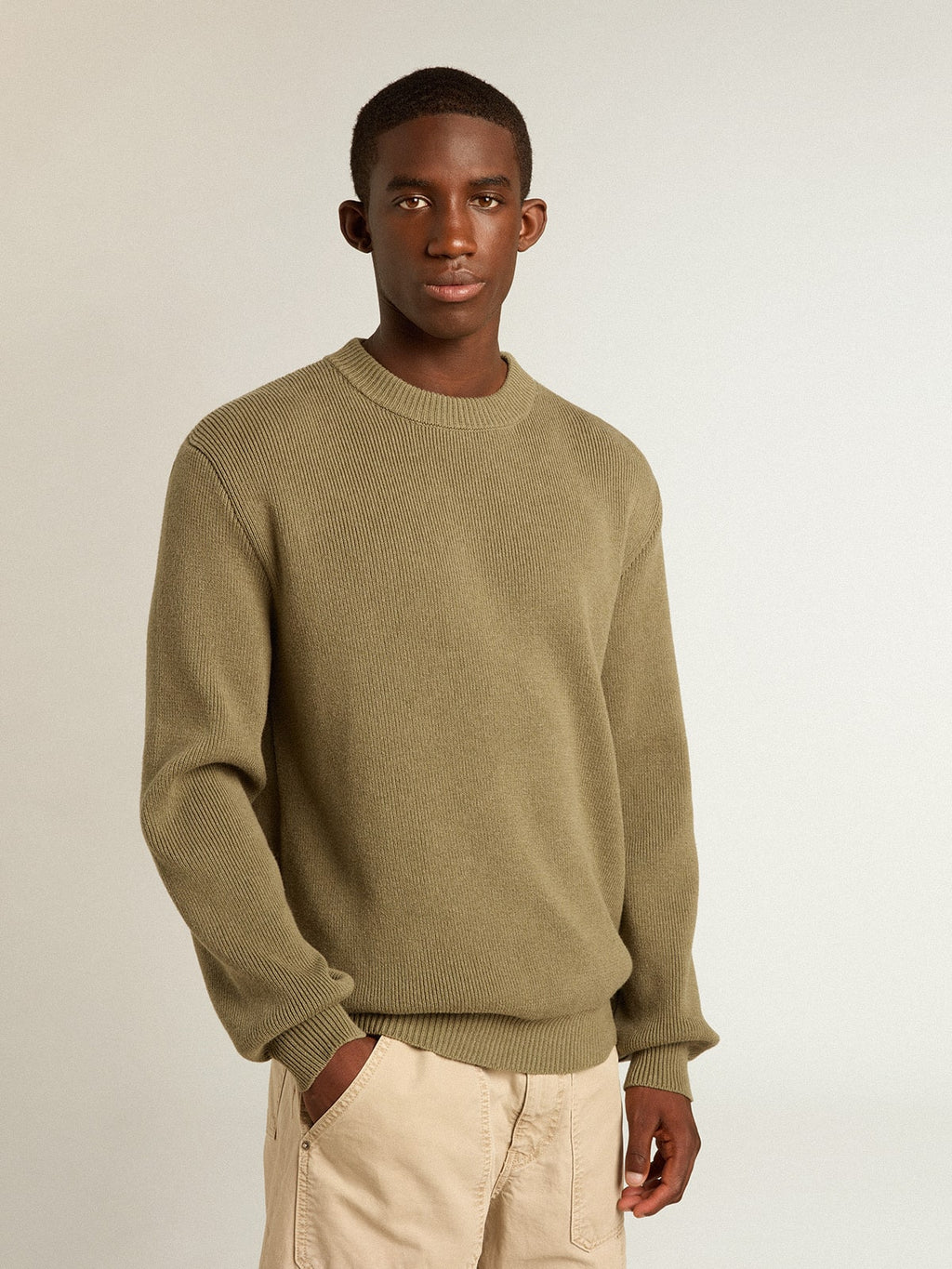 Men's round-neck sweater in cotton with logo on the back| Golden Goose