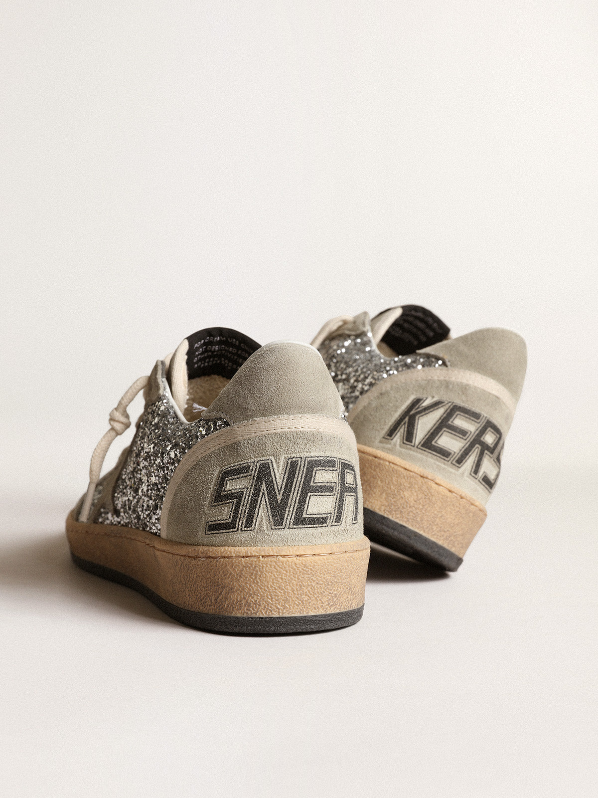 Ball Star in silver glitter with ice-gray suede inserts| Golden Goose