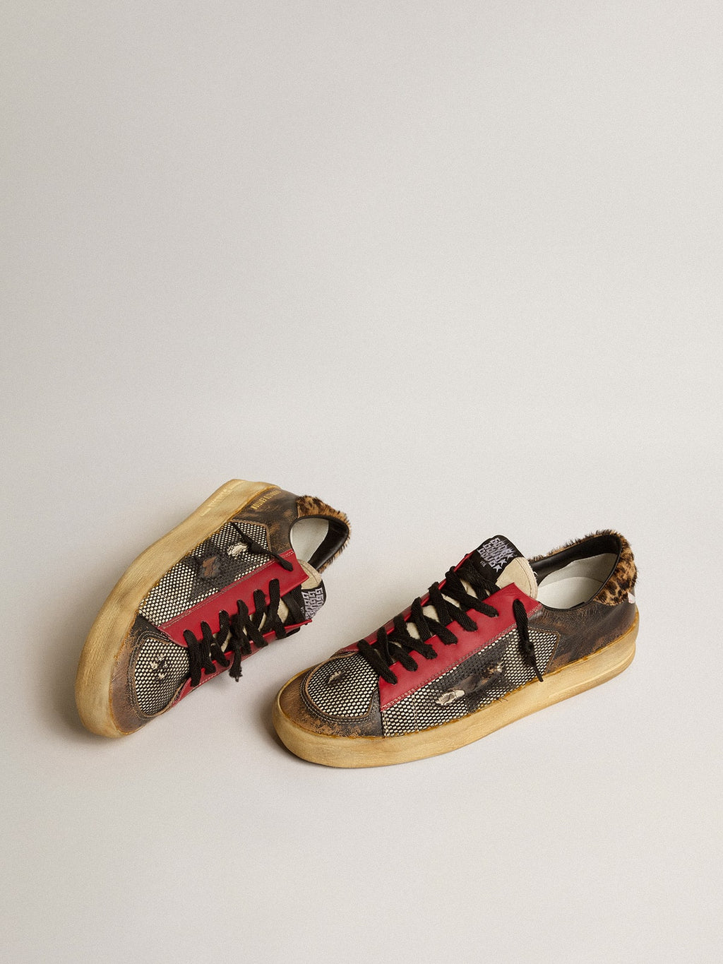 Men's Stardan LAB in mesh with black leather inserts and leopard heel tab| Golden Goose