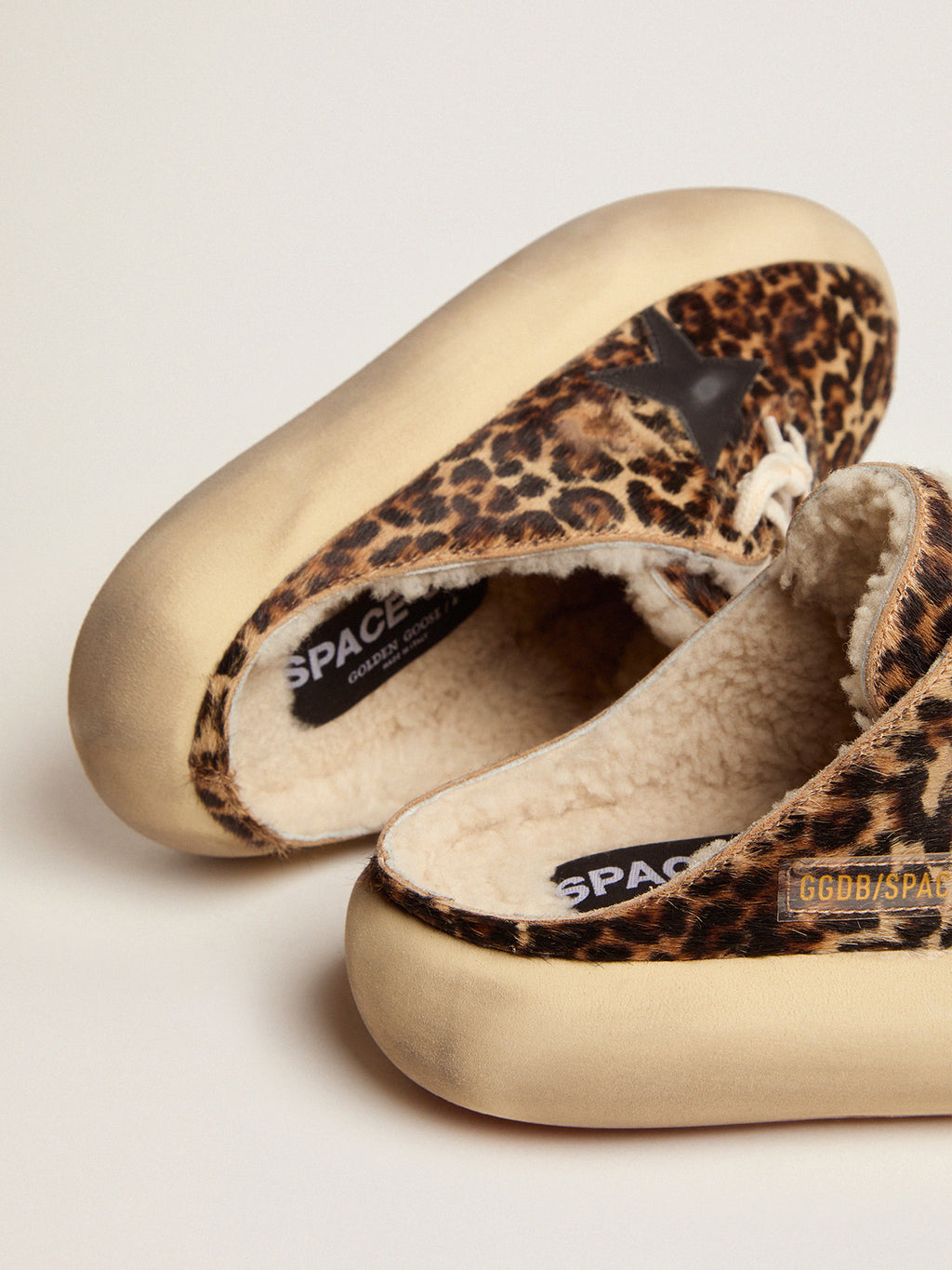 Women's Space-Star Sabot in animal print pony skin and shearling lining| Golden Goose