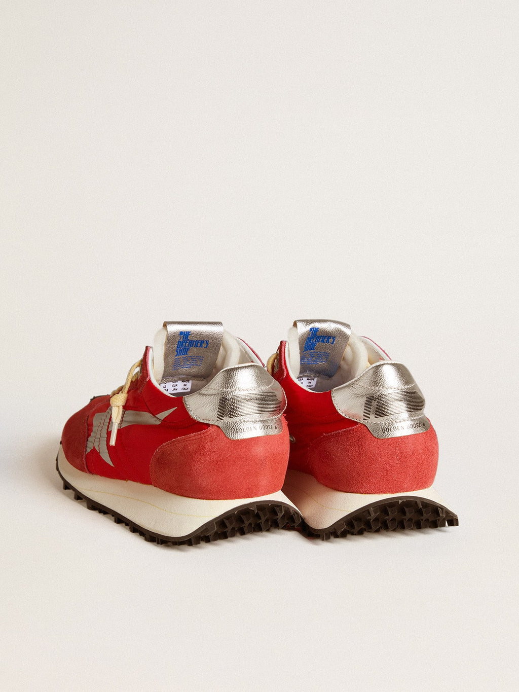Men's Marathon with red nylon upper and silver star| Golden Goose