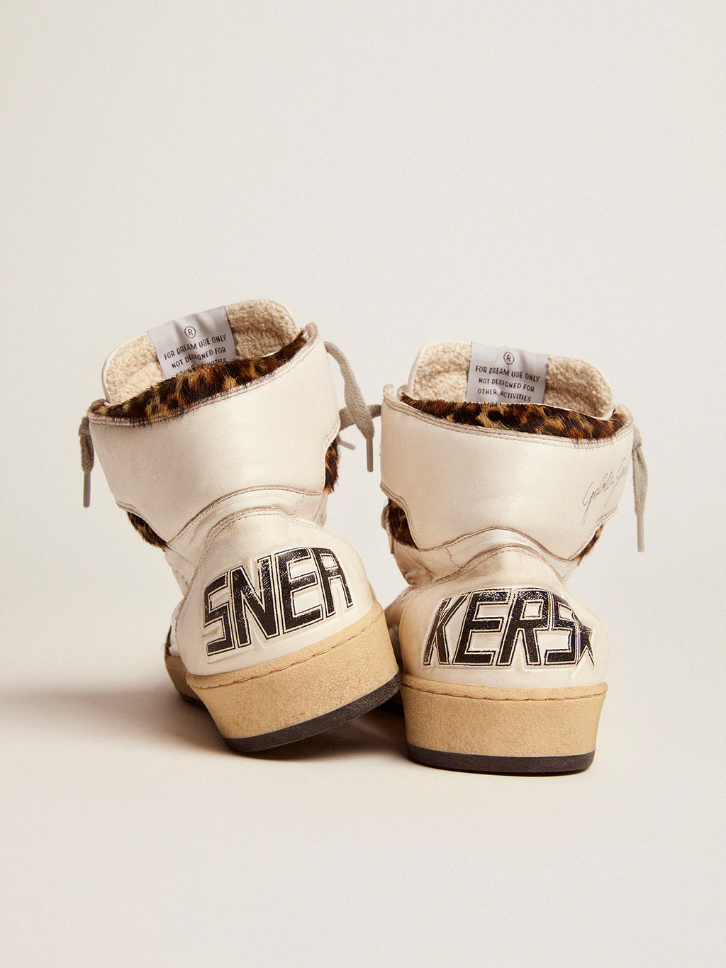 Sky-Star sneakers with signature on the ankle and leopard-print pony skin inserts| Golden Goose