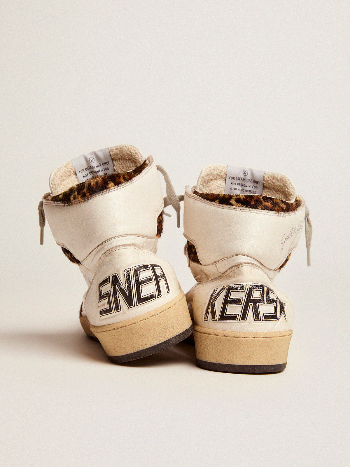 Sky-Star sneakers with signature on the ankle and leopard-print pony skin inserts| Golden Goose
