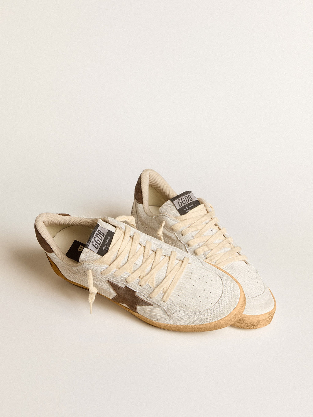 Men's Ball Star in white nubuck leather with brown suede star and heel tab| Golden Goose