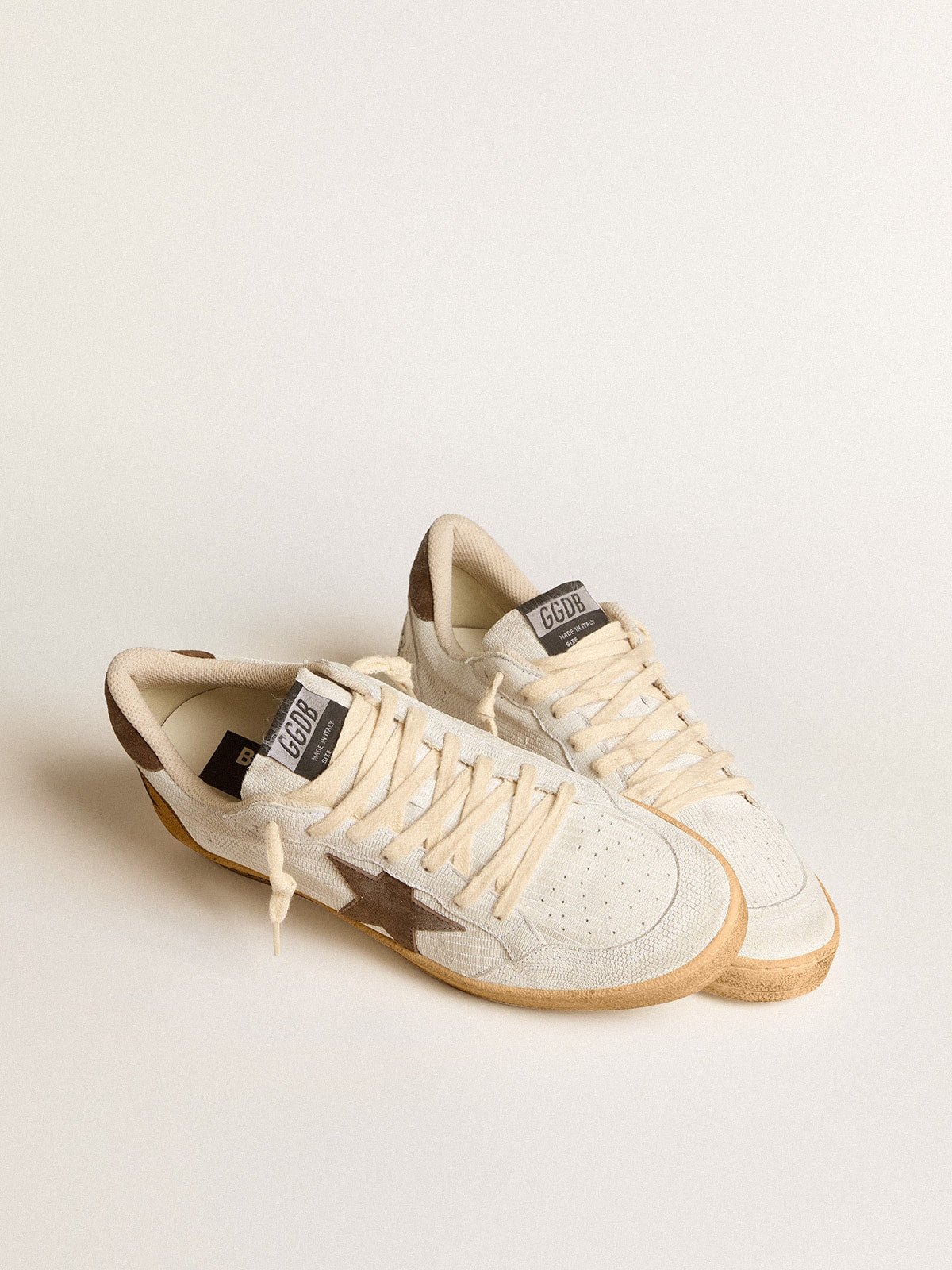 Men's Ball Star in white nubuck leather with brown suede star and heel tab| Golden Goose