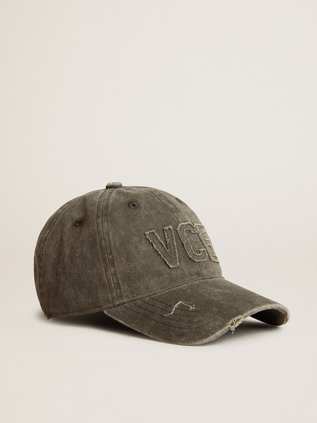 Olive-green cotton baseball cap with a lived-in finish| Golden Goose