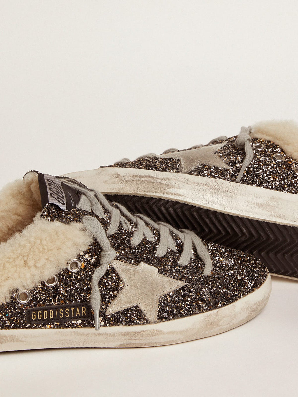Women's Super-Star Sabot with glitter and shearling interior| Golden Goose