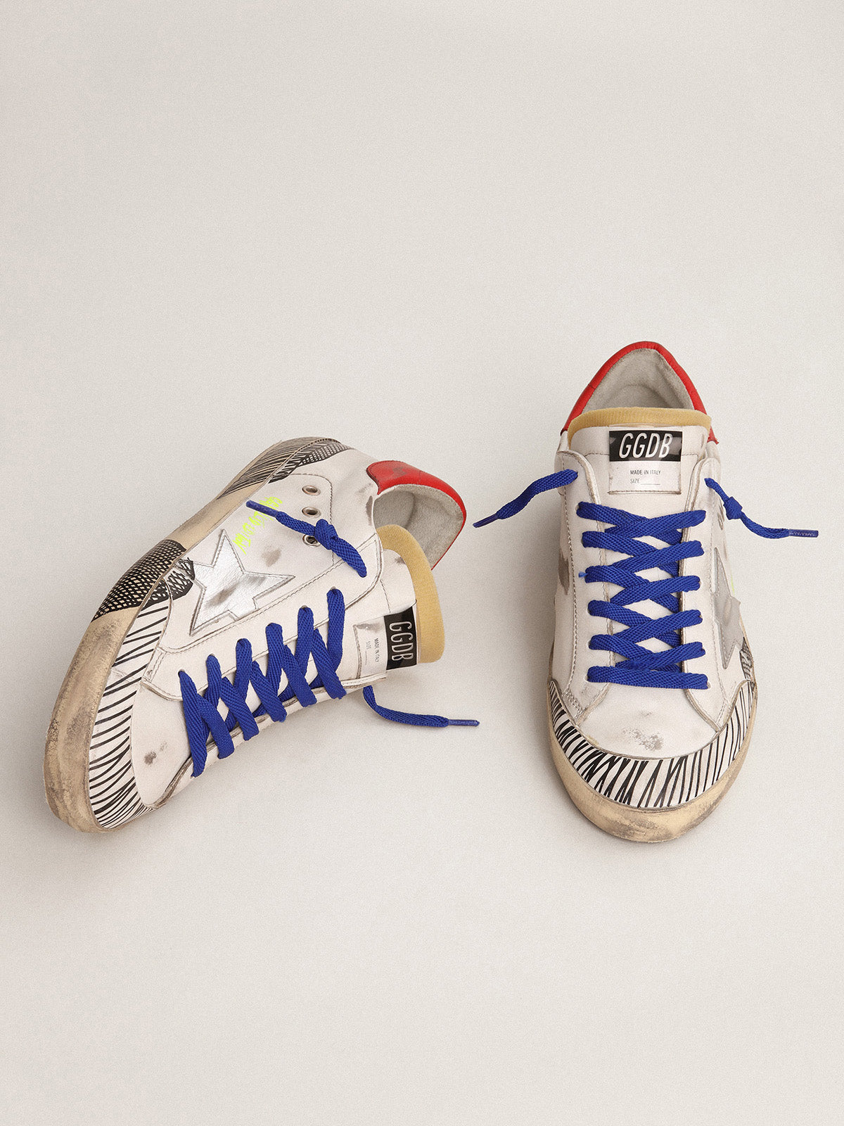 Super-Star LAB sneakers in white leather and multi-foxing-effect print| Golden Goose