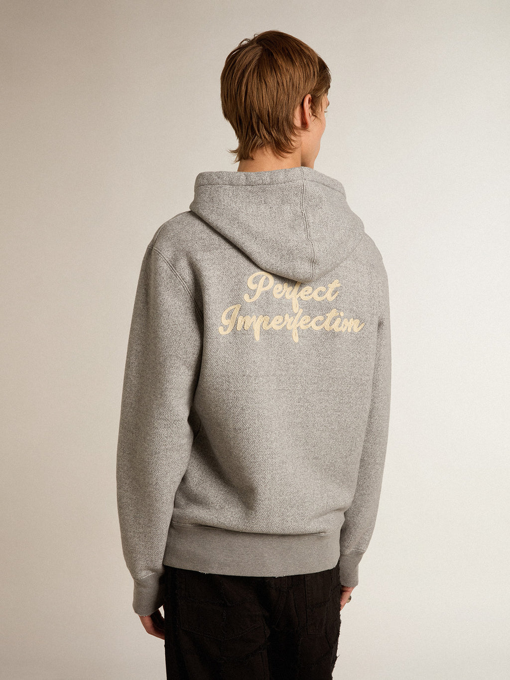 Gray melange cotton sweatshirt with hood| Golden Goose