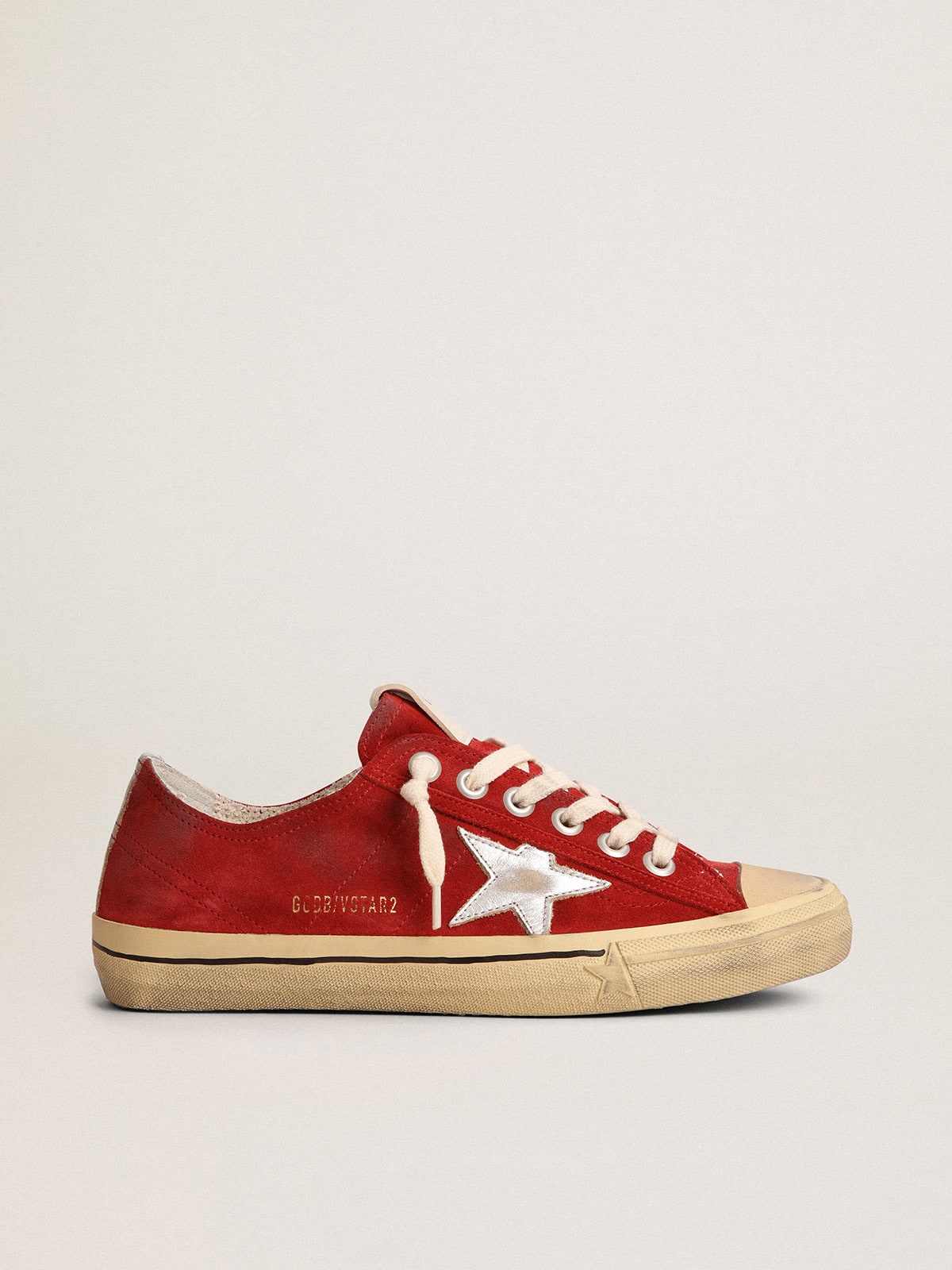 Men's V-Star LTD in dark red suede with silver star and heel tab| Golden Goose