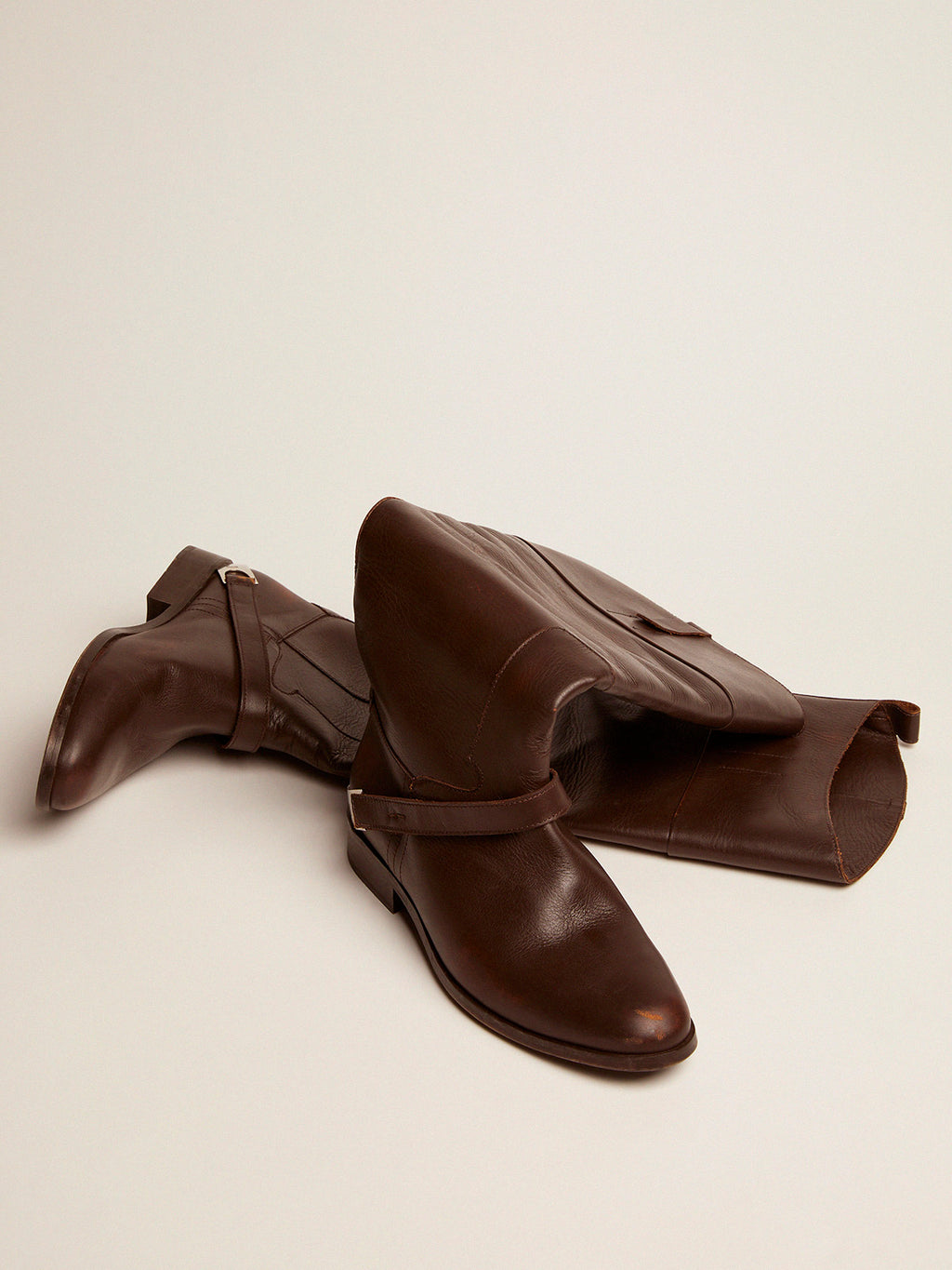 Women's Charlie boots in dark brown leather and clamp on the heel| Golden Goose