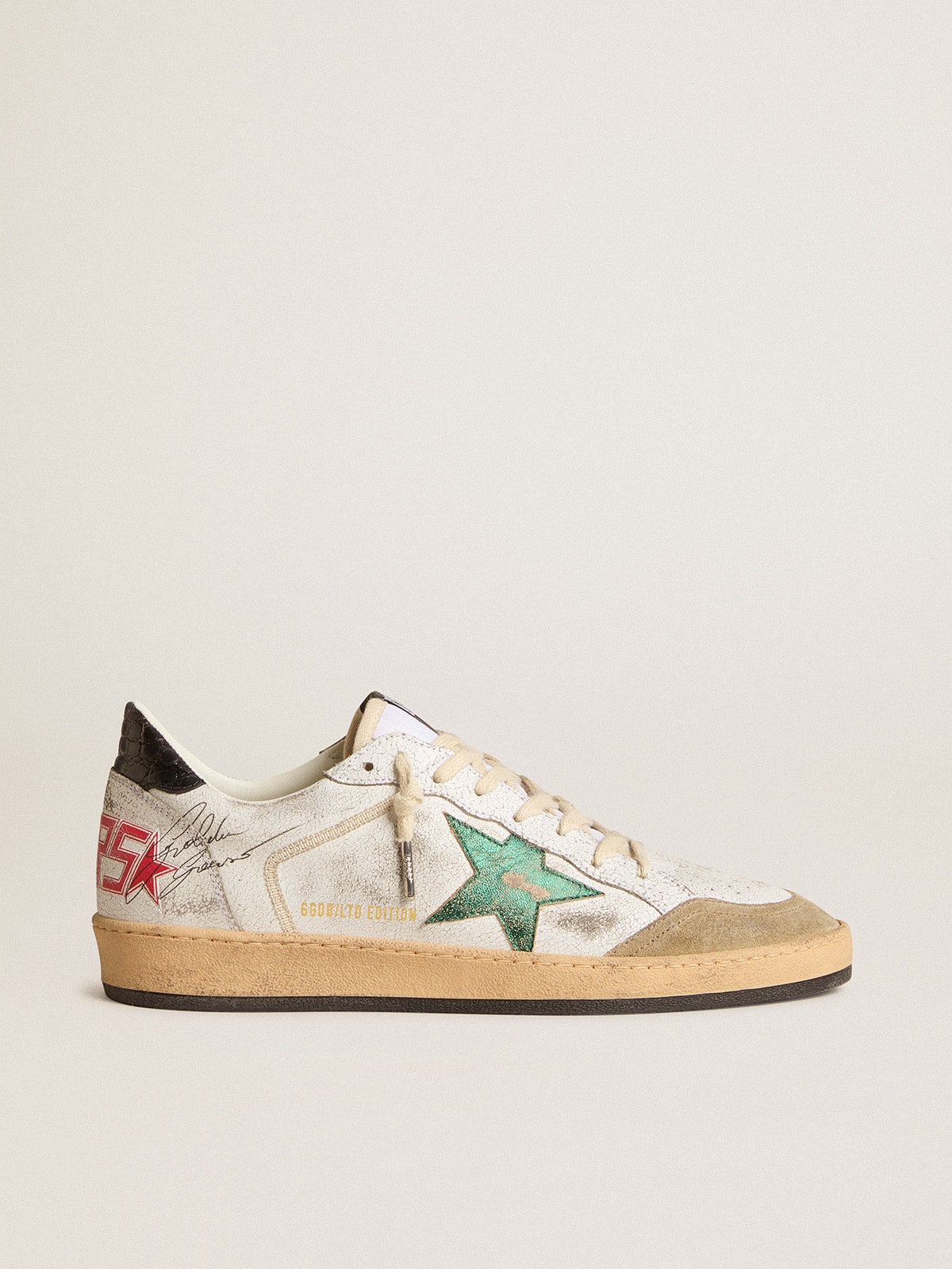 Men's Ball Star with metallic leather star and gray leather heel tab| Golden Goose