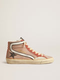 Slide in pink suede with anthracite laminated leather star| Golden Goose
