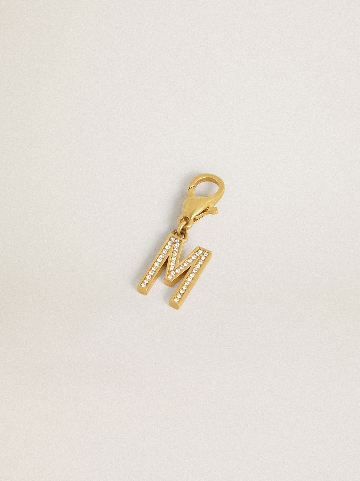 Letter M charm in gold-colored brass with crystals| Golden Goose