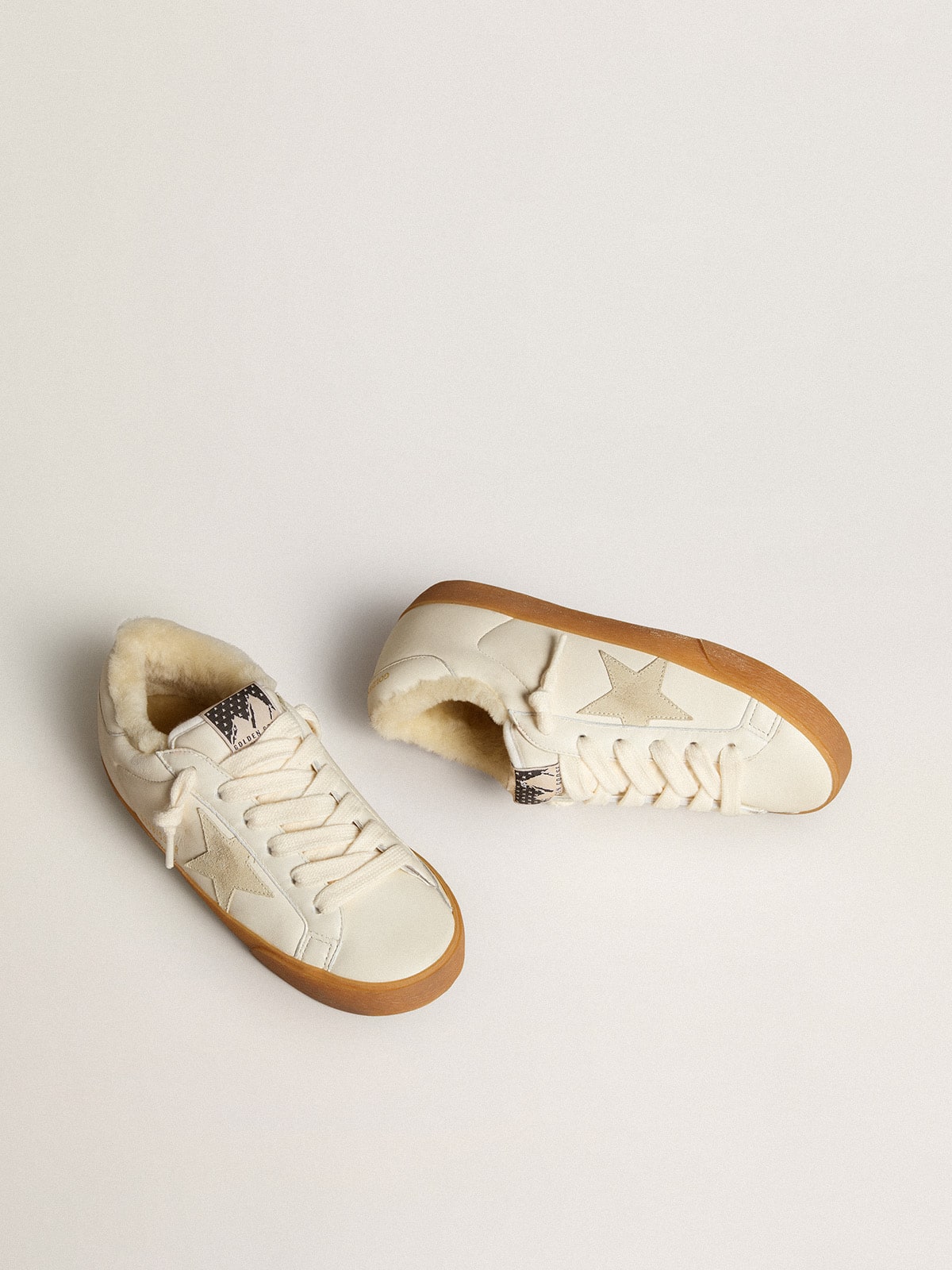Super-Star in white nappa with suede star and shearling lining| Golden Goose