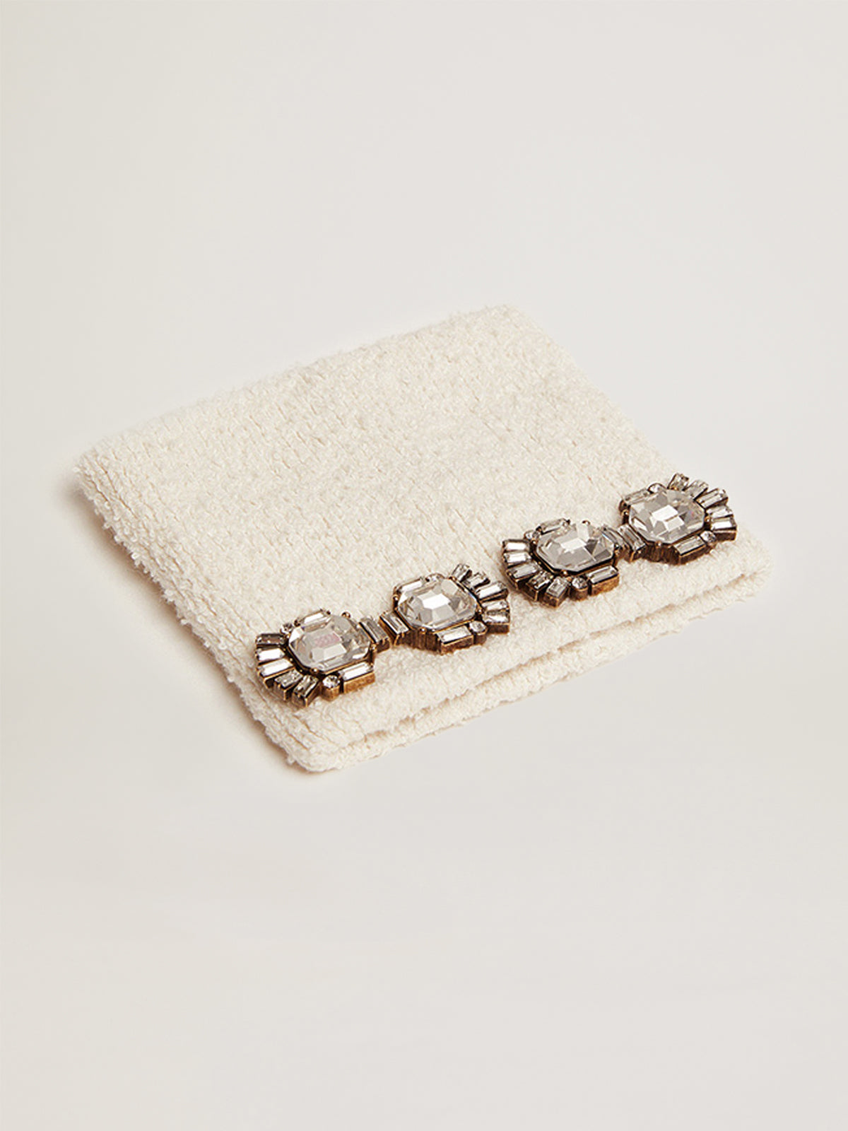 White cuff with baguette-shaped crystals| Golden Goose