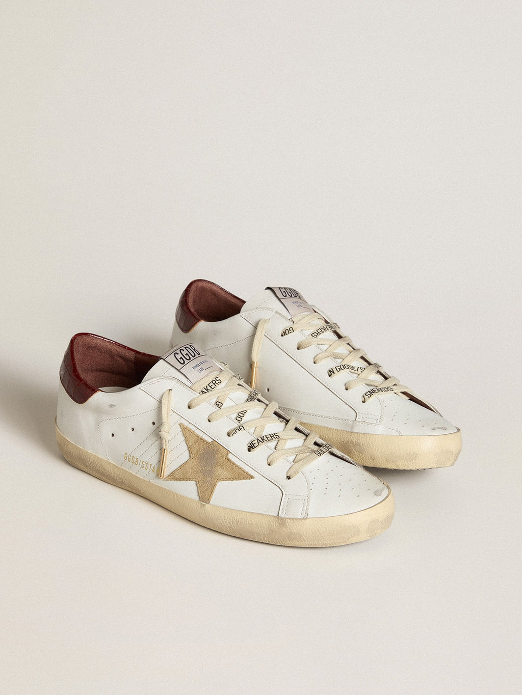 Men's Super-Star with sand suede star and red croc-print leather heel tab| Golden Goose