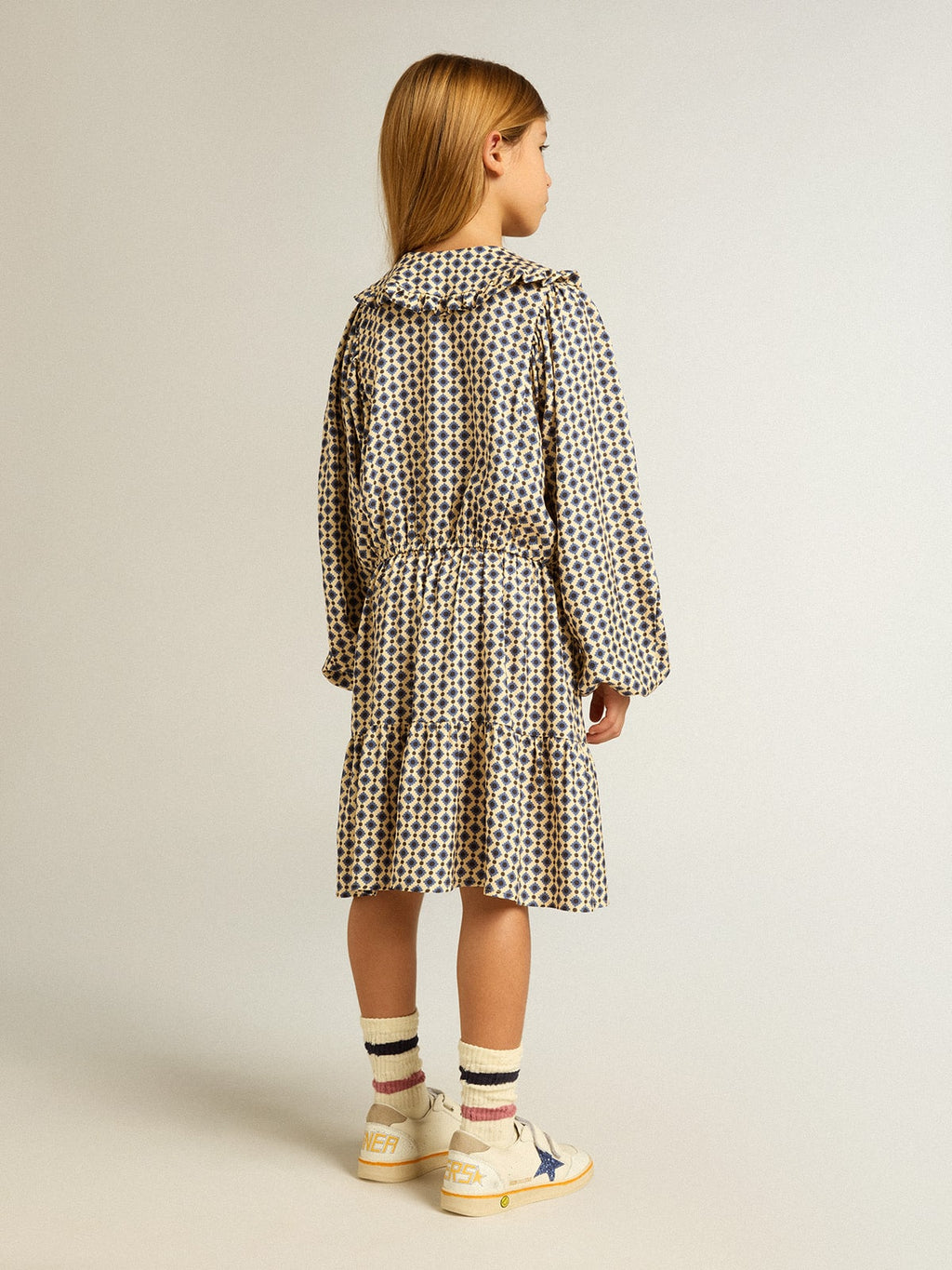 Girls' dress with geometric print and removable collar| Golden Goose