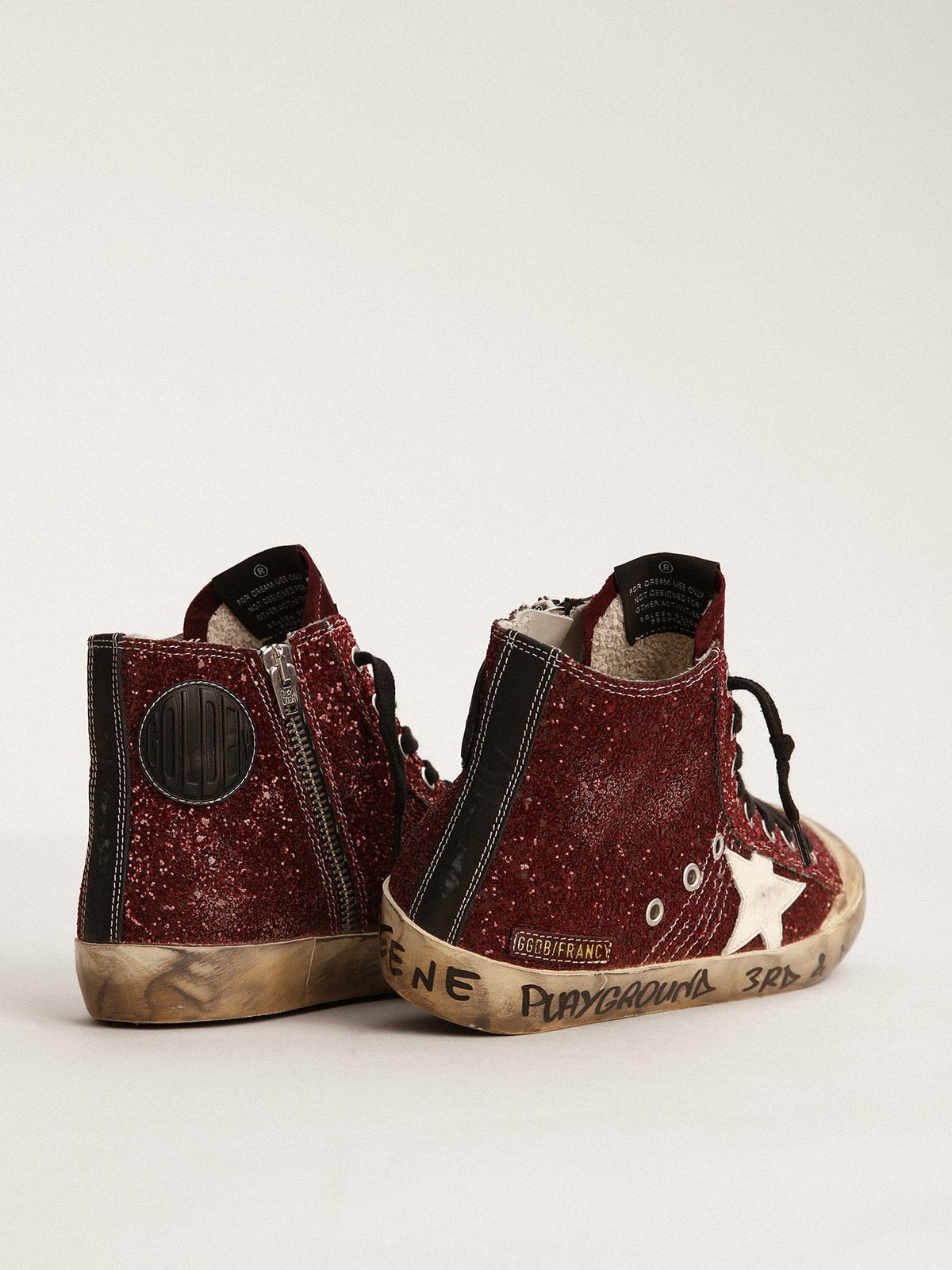 Francy Penstar in burgundy glitter with white leather star| Golden Goose