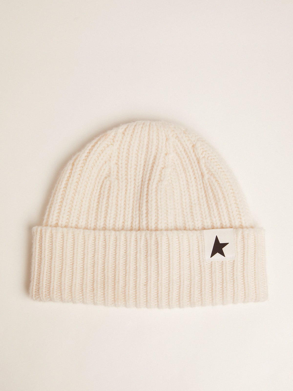 White wool beanie with black star| Golden Goose