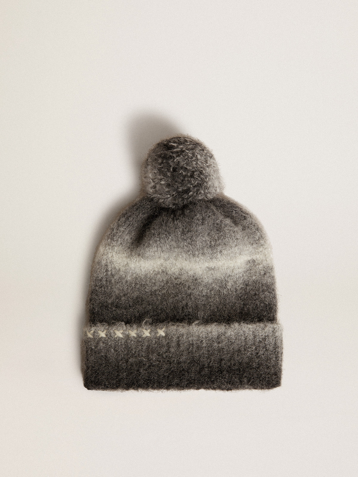 Black and white wool beanie with pompom| Golden Goose