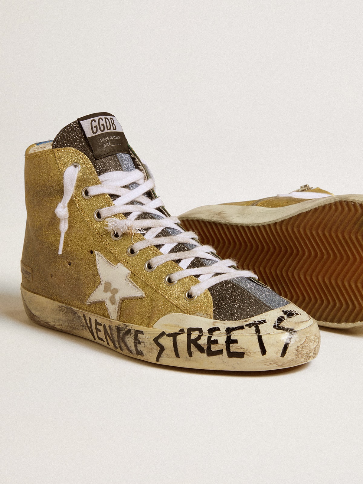 Women's Francy LAB in golden glitter with white leather star| Golden Goose