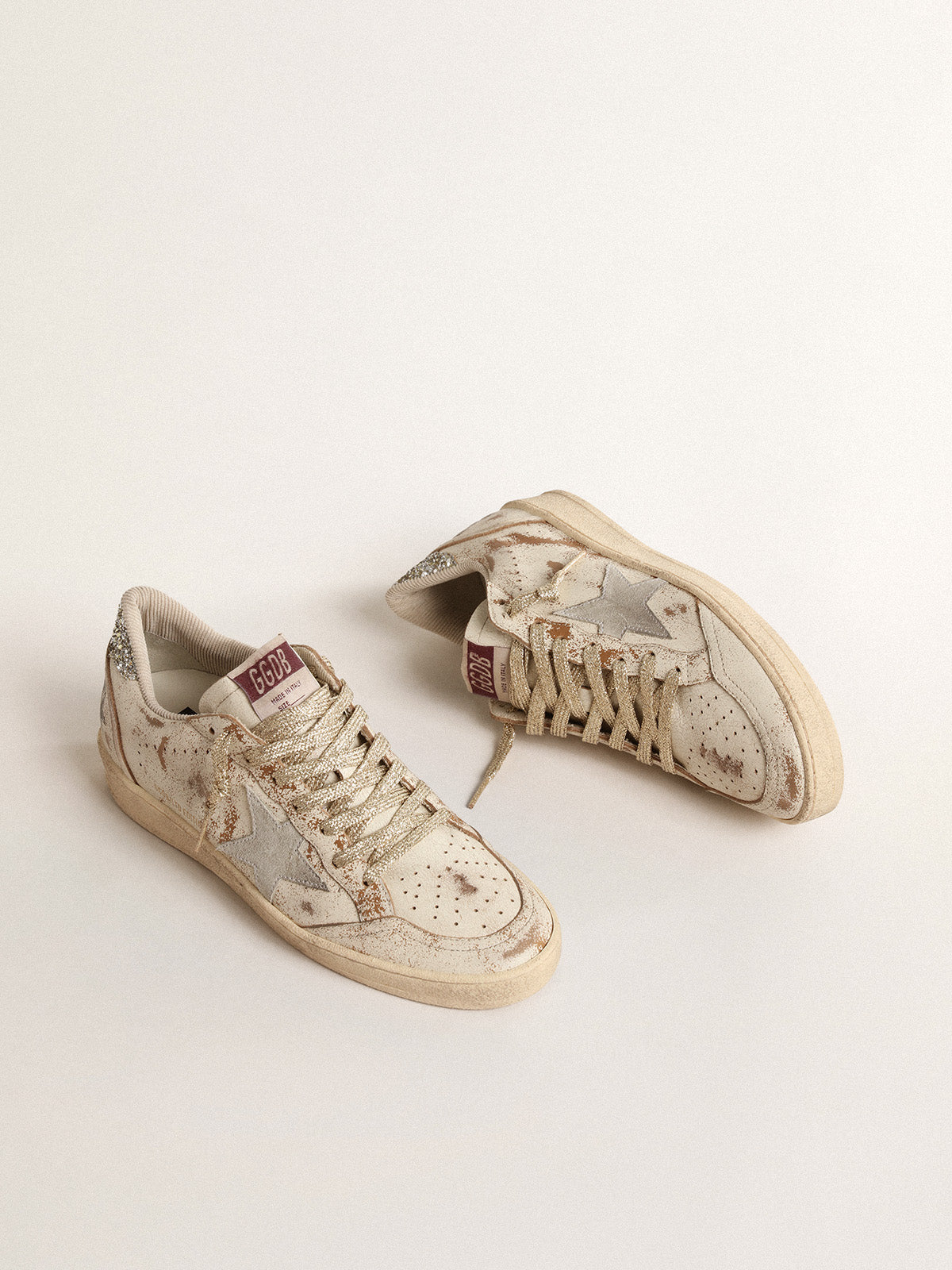 Ball Star LTD with suede star and platinum glitter heel tab| Golden Goose