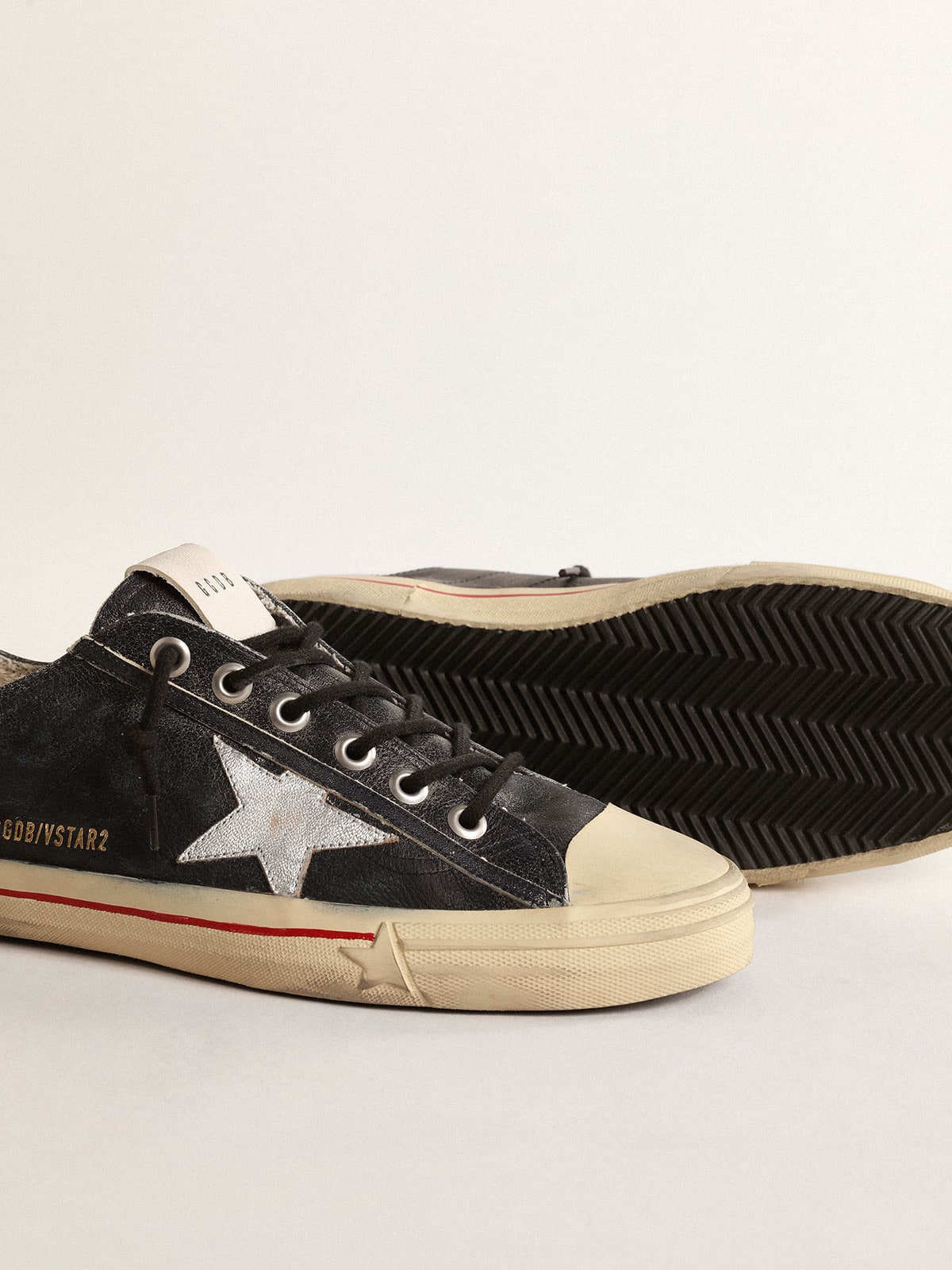 V-Star LTD in blue leather with silver metallic leather star| Golden Goose