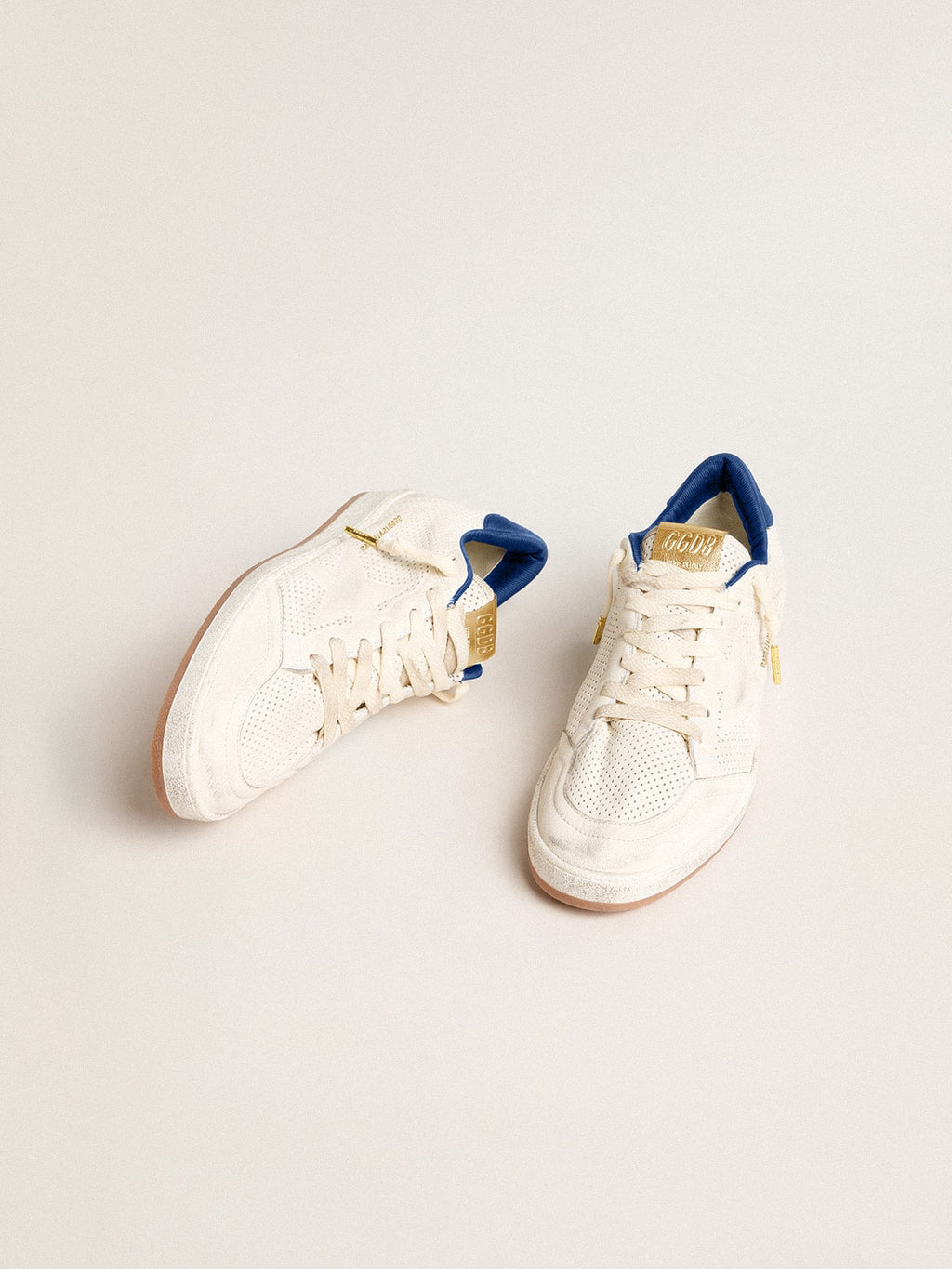 Ball Star in perforated nappa with white star and blue nylon heel tab| Golden Goose