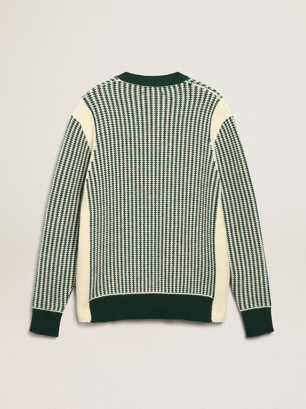 Men's round-neck sweater in two-tone white and green wool| Golden Goose