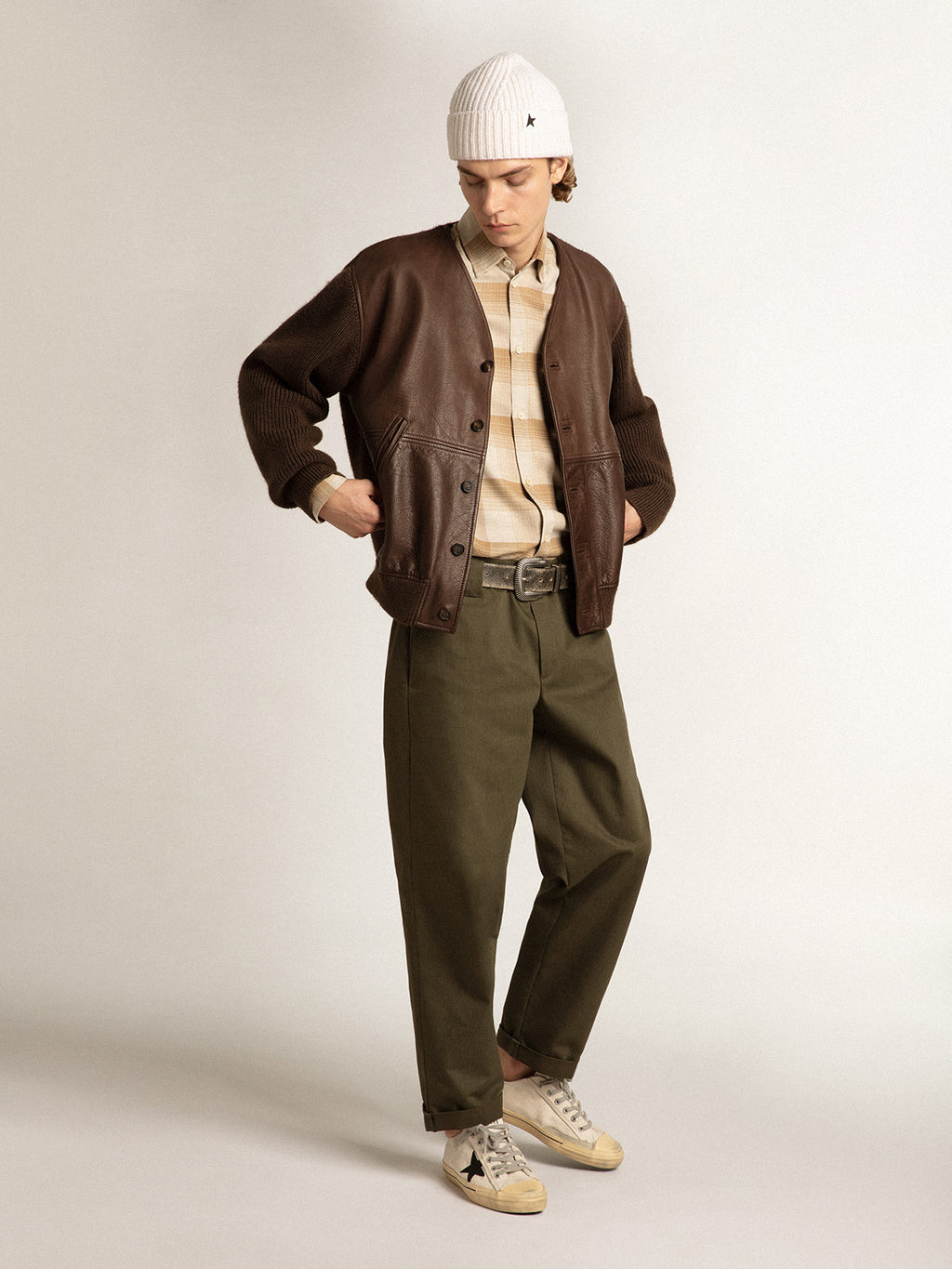 Pepper and dark sand slim-fit shirt| Golden Goose