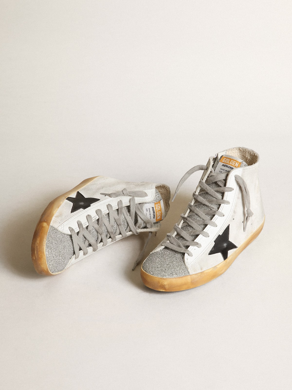 Women's Francy in white suede with black leather star and silver Swarovski crystal tongue| Golden Goose