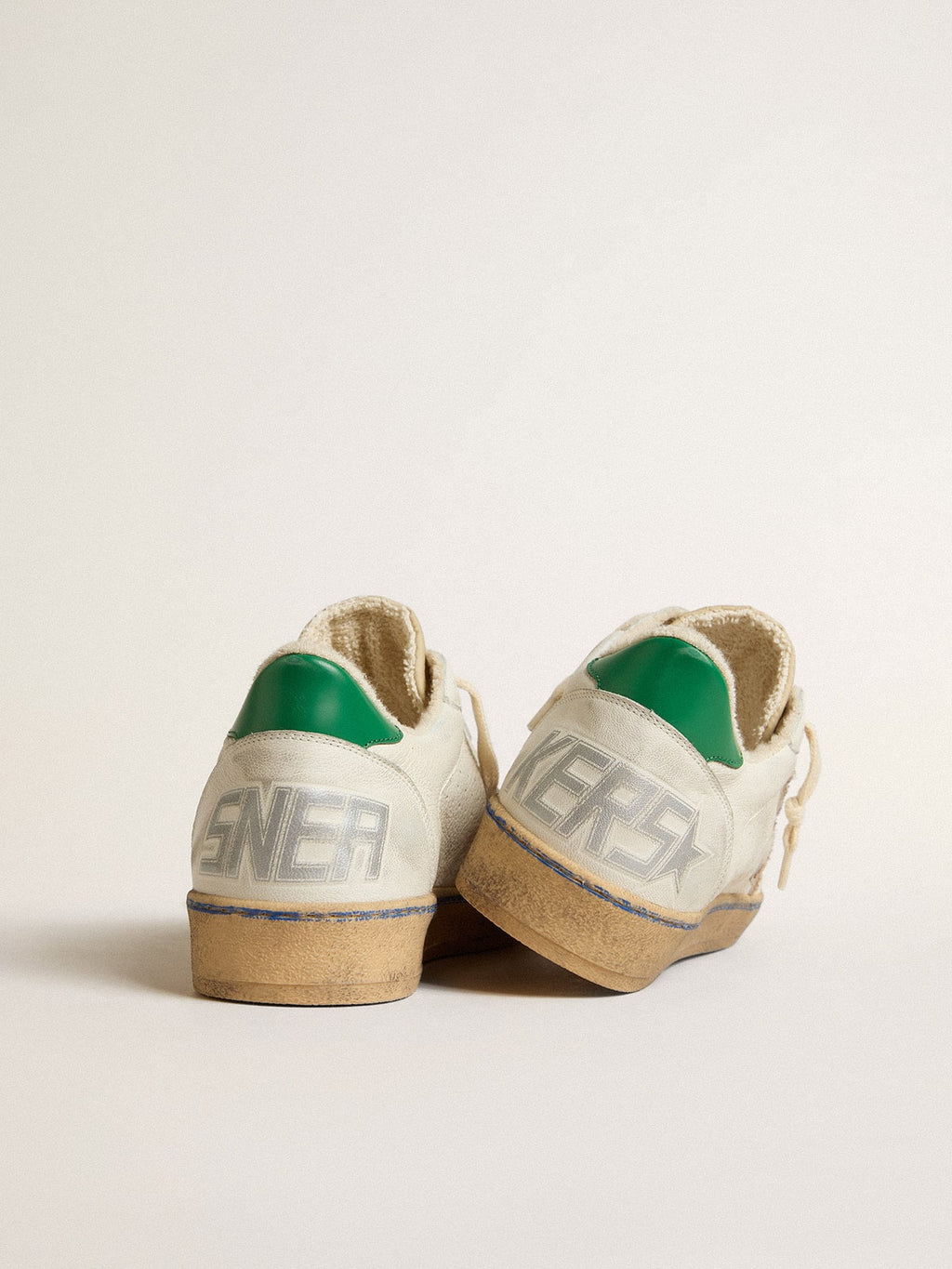 Ball Star LTD with sand mesh star and green leather heel tab| Golden Goose