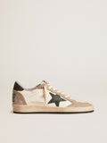 Men's Ball Star LTD in nappa with green star and dove-gray suede inserts| Golden Goose