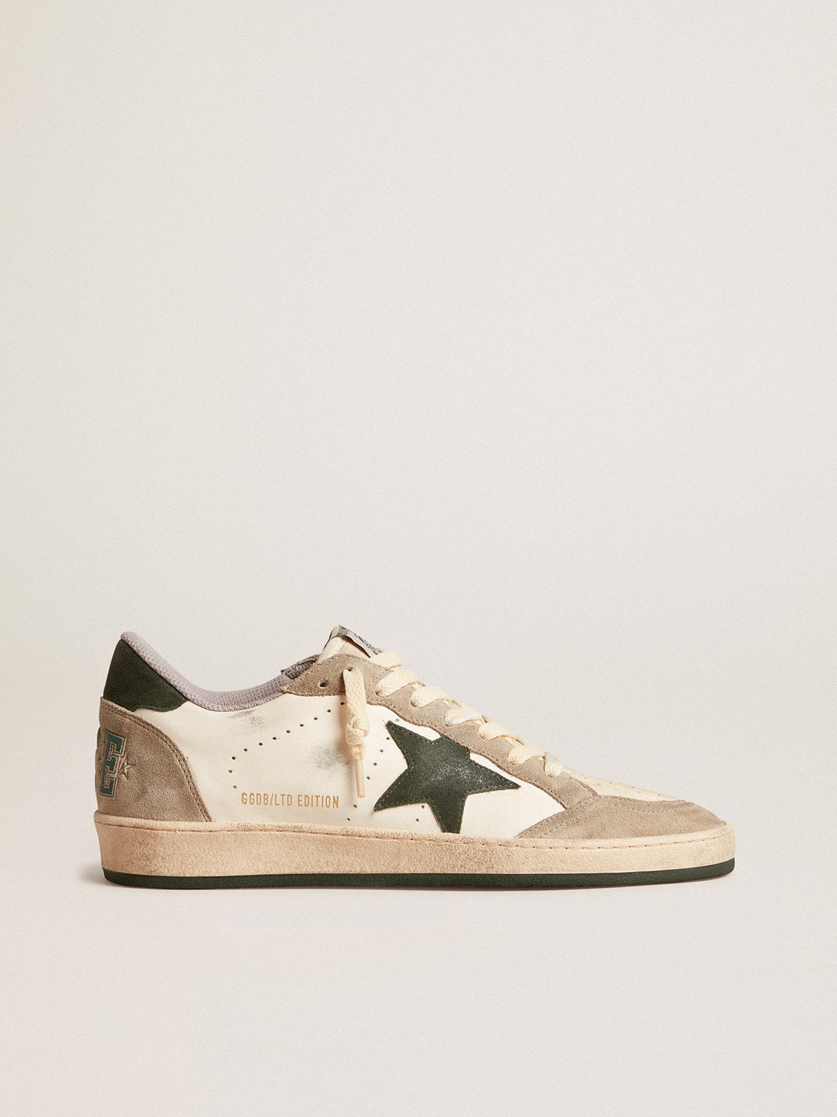 Men's Ball Star LTD in nappa with green star and dove-gray suede inserts| Golden Goose