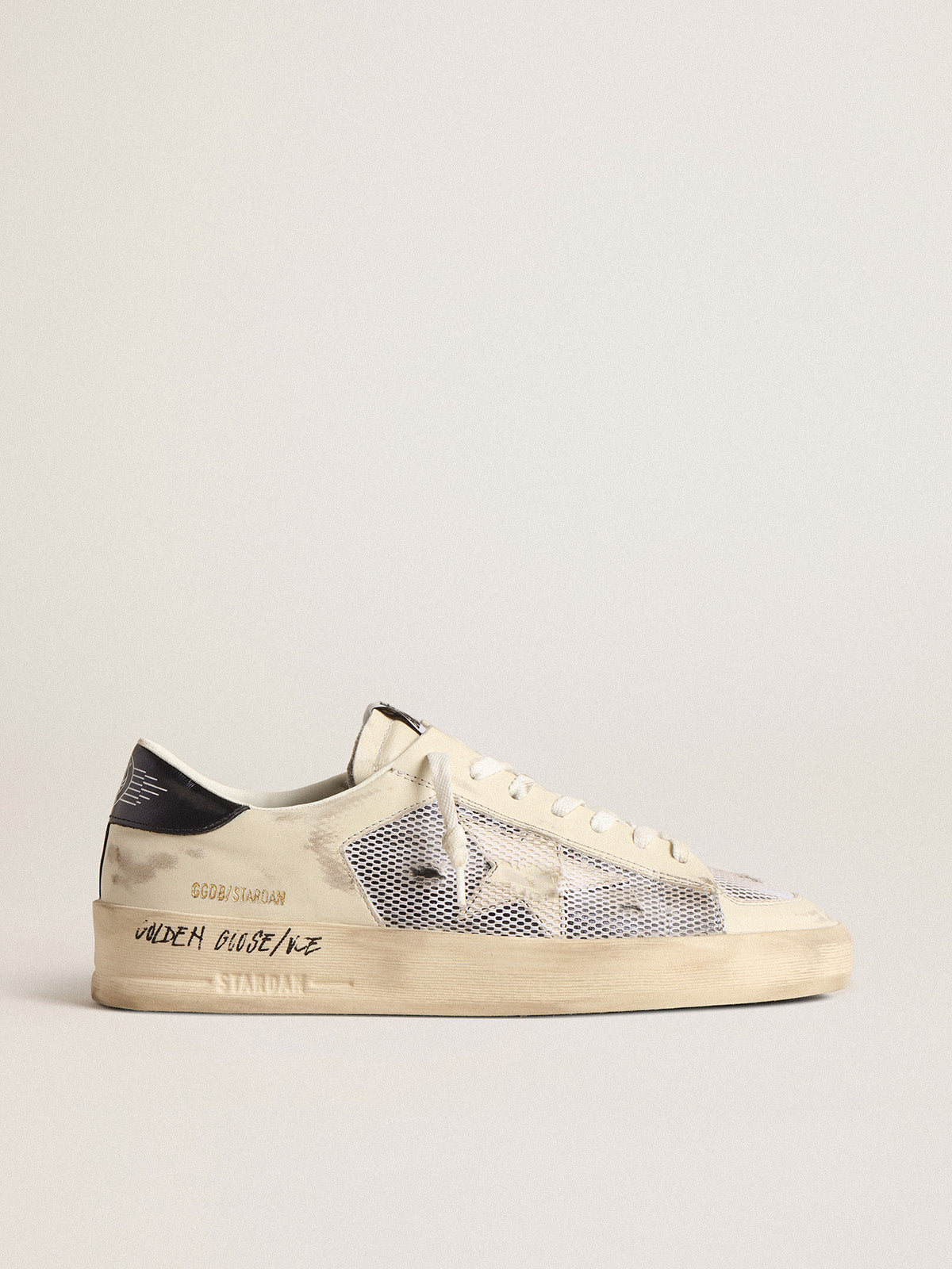 Stardan in white leather and mesh with blue metallic heel tab| Golden Goose