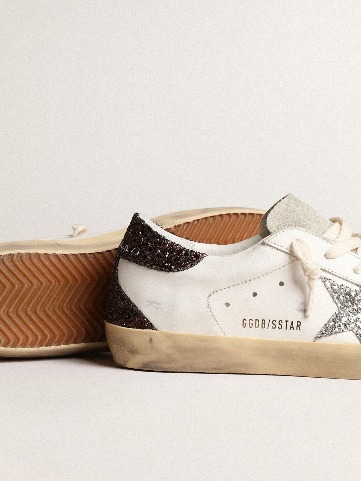 Super-Star with silver star and brown glitter heel tab| Golden Goose