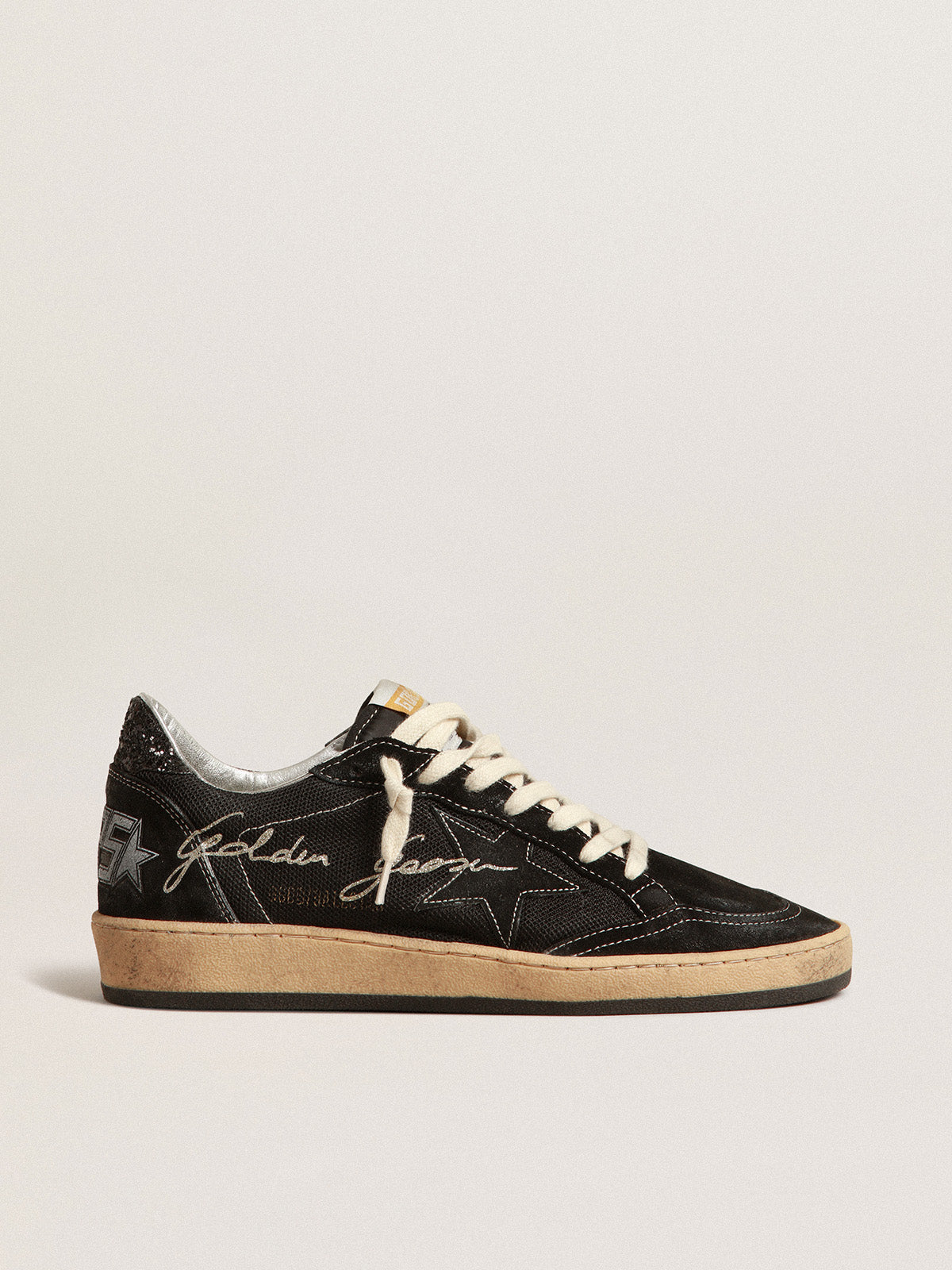 Ball Star in black mesh with black suede star| Golden Goose