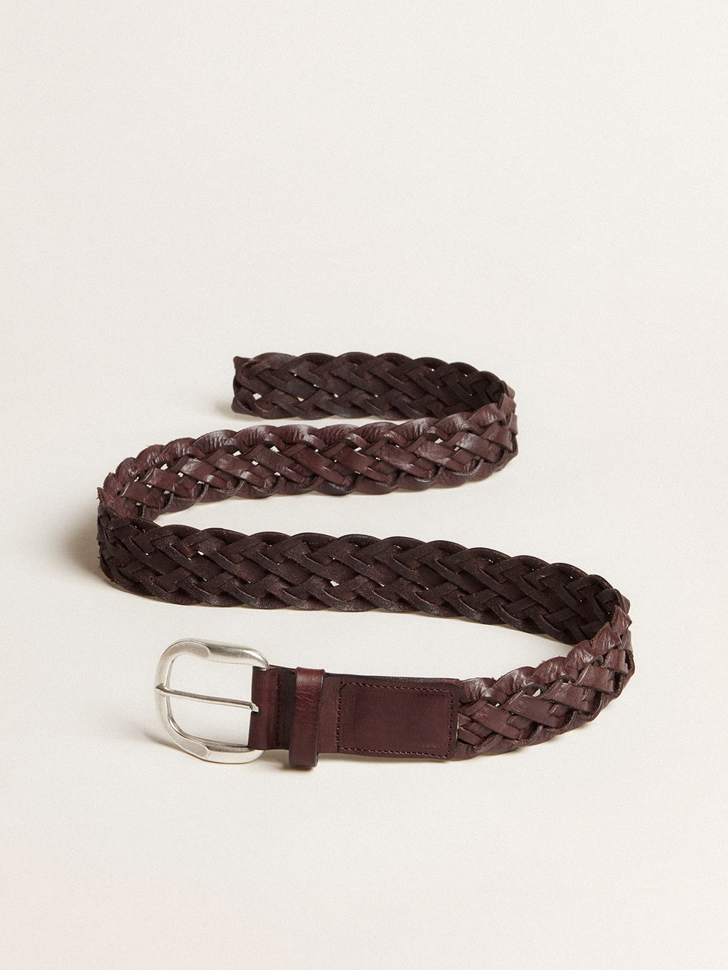 Men's dark brown woven leather belt| Golden Goose
