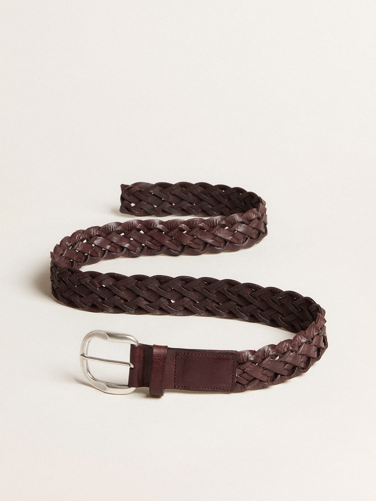 Men's dark brown woven leather belt| Golden Goose
