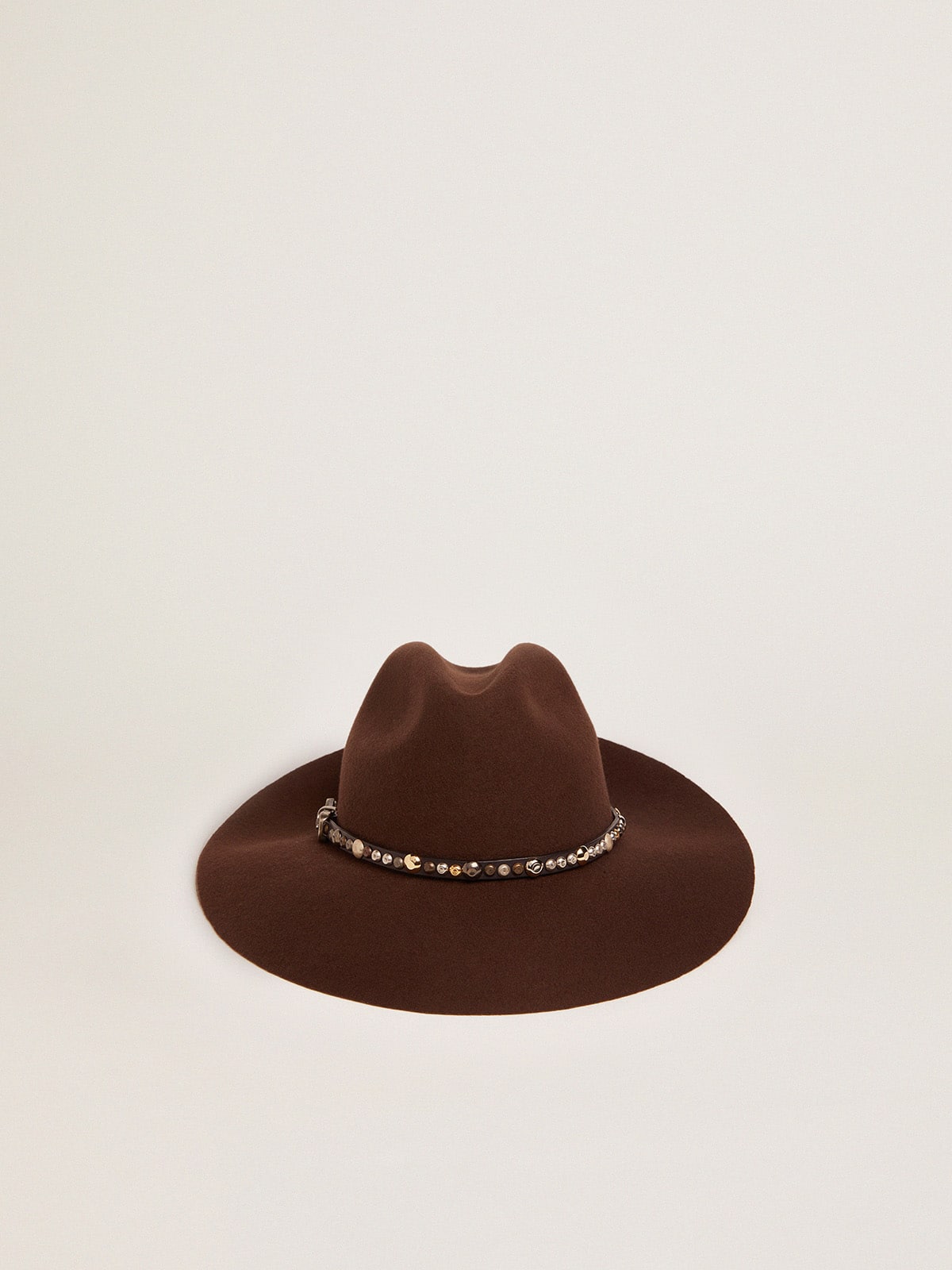 Women's studded brown Fedora hat| Golden Goose