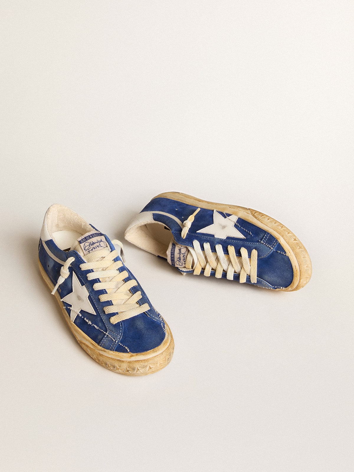 Super-Star in blue suede with white leather star and heel tab| Golden Goose
